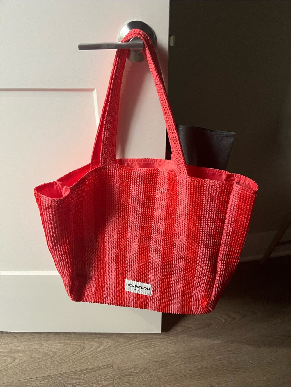 Nordstrom Pink & Red Striped Woven Tote + free beauty samples!!